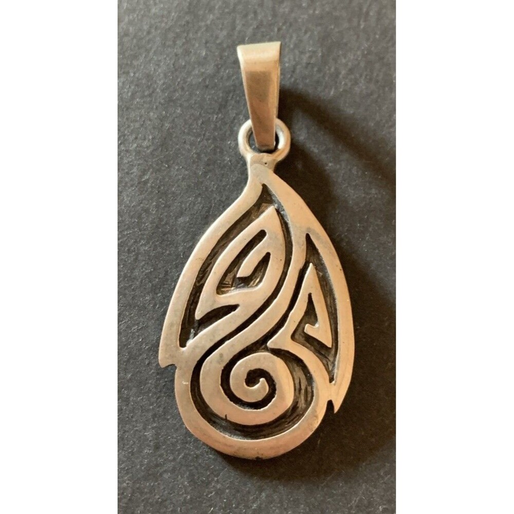 Vtg Taxco Mexico Sterling Silver Celtic Scroll Teardrop Slide Pendant T4-253 925